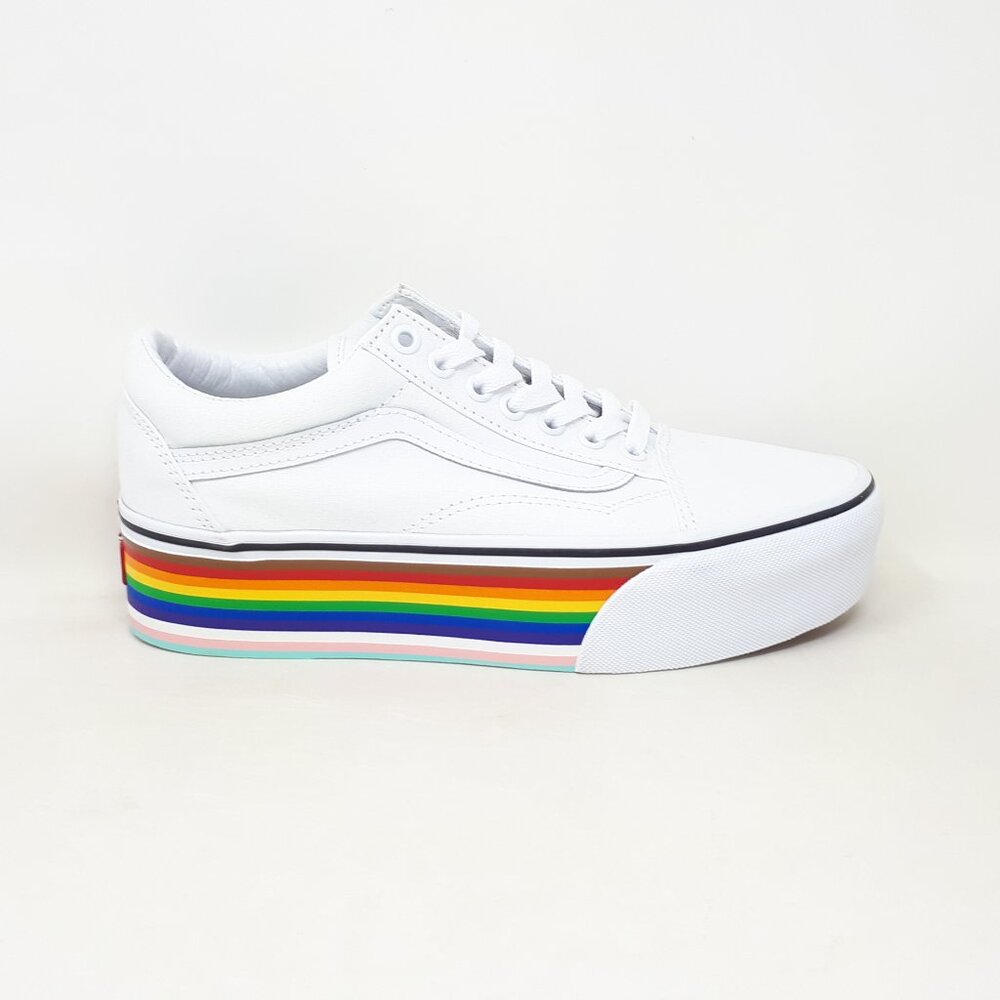 Vans Old Skool Stackform Platform Shoe Sneaker White Pride Rainbow Womens Size